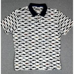 Landshark Polo Shirt Mens‎ XL White Shark Print 100% Cotton Beach Vacation Golf